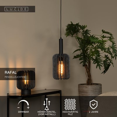 Lucide RAFAL - Pendelleuchten - Ø 20 cm - 1xE27 - Grau
